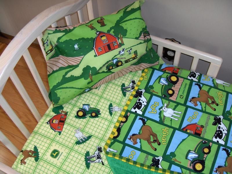 JOHN DEERE Fabric Toddler Crib Bedding Tractor Farm Animal Quilt Sheet P/case eBay