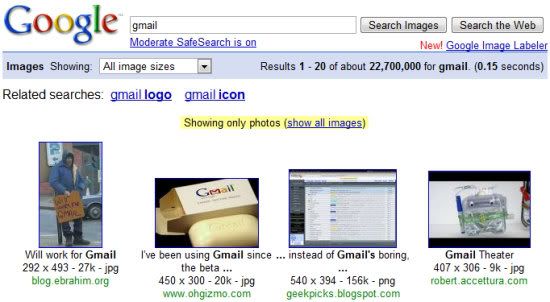 Hasil pencarian Gmail dengan photo search
