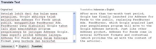 Screenshot Google Translate