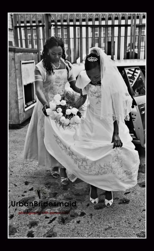 Bride exiting car