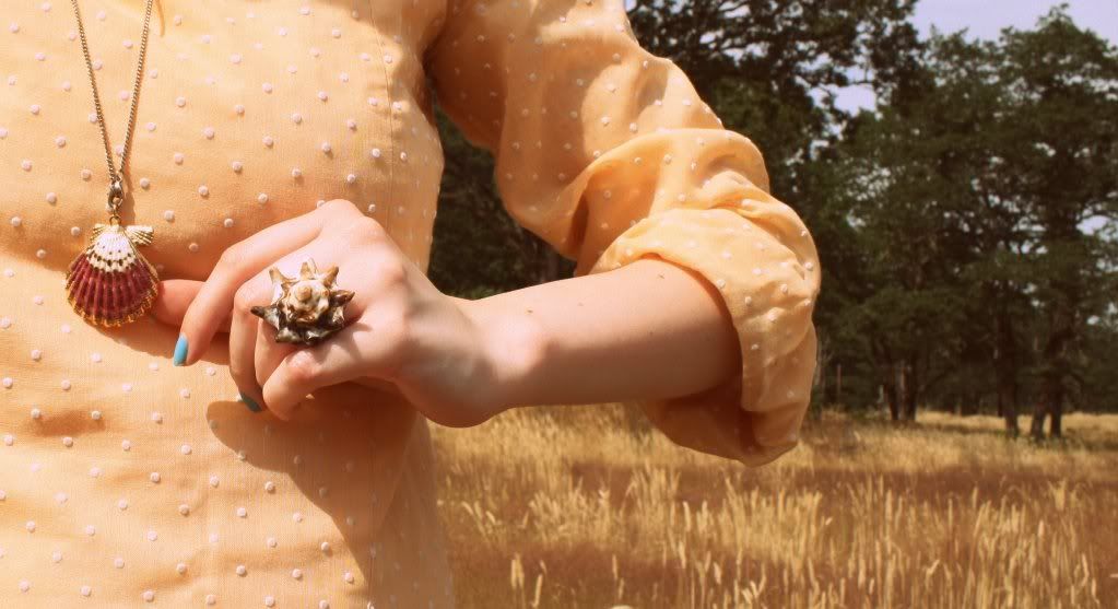 the clothes horse, vintage, dress, peach polka dot, fashion, style, daily, outfit, field, summer