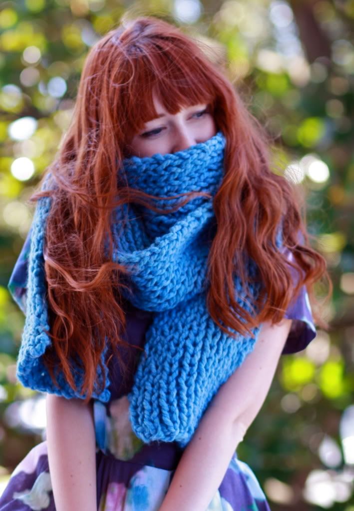 the clothes horse, tara lynn, yarnovermovement, blue scarf, handknit scarf, carlington scarf, redhead