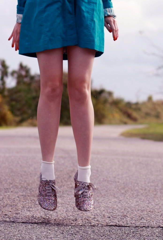 the clothes horse, fashion, style, teal coat, glitter heels, glitter brogues, redhead, heidi braids, milkmaid braids