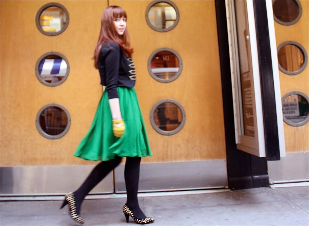 ifb, indepedent fashion bloggers conference, green dress, the clothes horse, studded shoes, jeffrey campbell, rero, vintage fashion, style, winter fashion