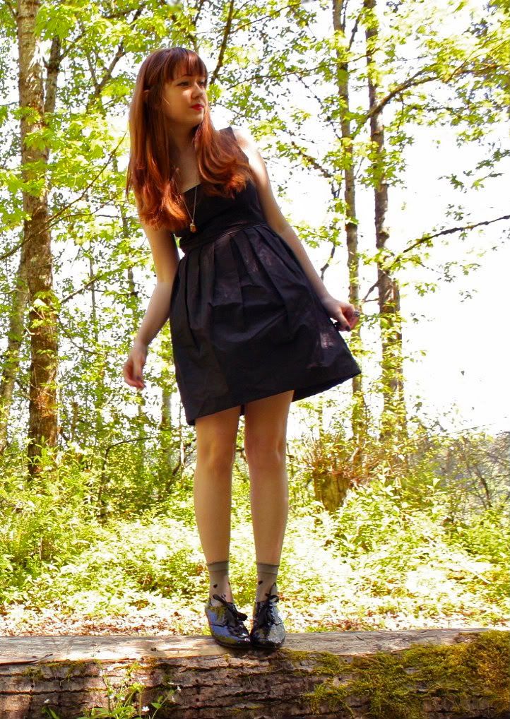 the clothes horse, vintage, retro, black dress, bloch wedges, patent shoes, oxfords, betsey johnson socks, heart socks, summer style, modcloth dress