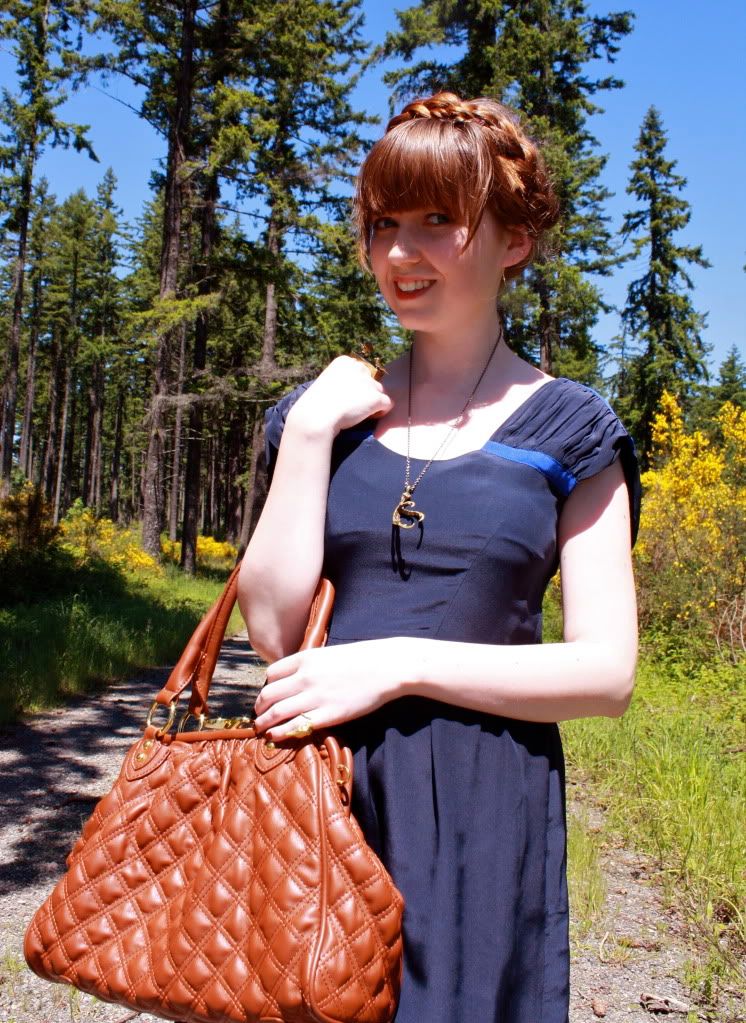 the clothes horse, personal style, fashion blog, blue dress, silk dress, seychelles shoes, heidi braids, milkmaid braids, redhead, retro, vintage, navy blue, summer