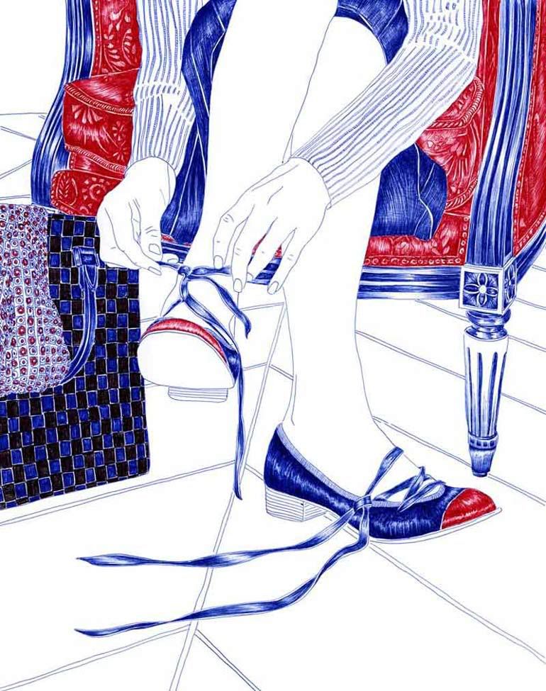 carine brancowitz, illustration, blue pen, the clothes horse, art, fashion, retro, shoes