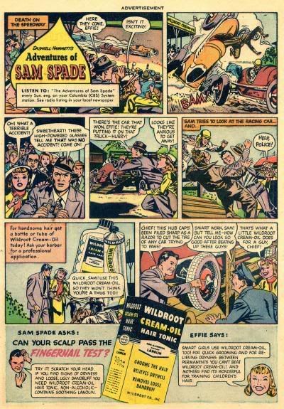 Sam Spade Hair Tonic Comic Book Advertisement Wildroot Cream Oil