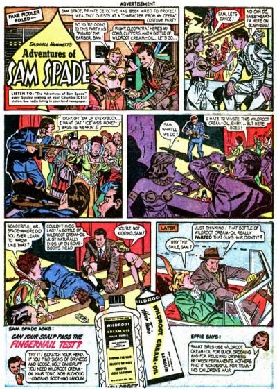 Sam Spade Hair Tonic Comic Book Advertisement Wildroot Cream Oil Cleopatra Tommy Gun