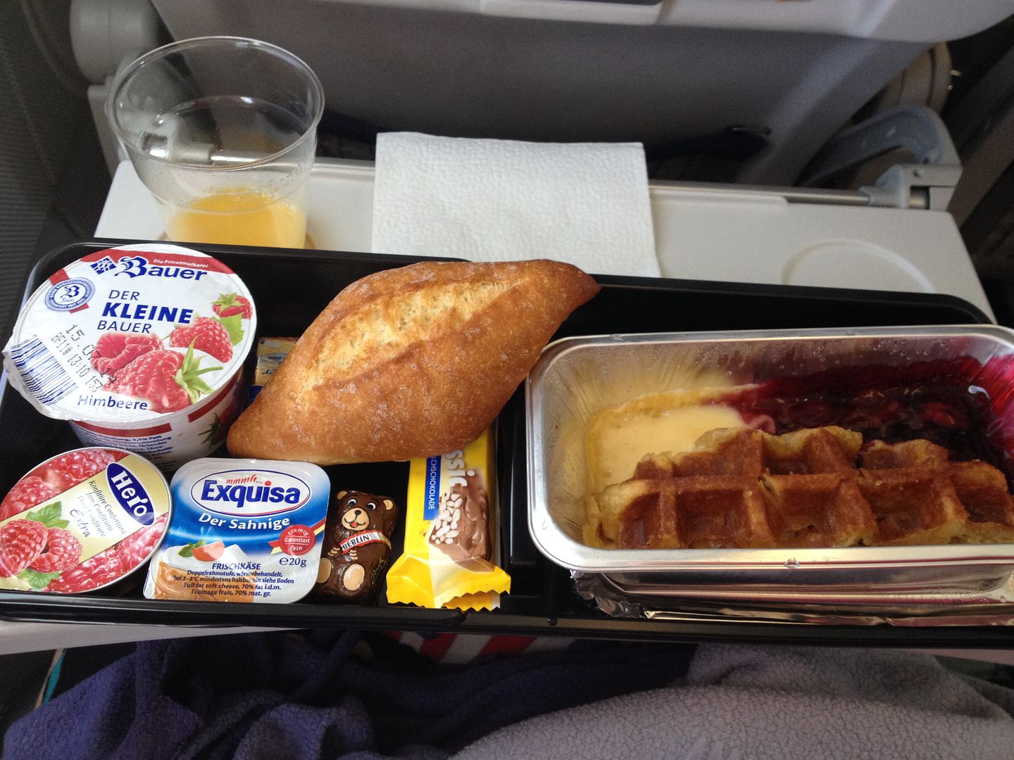 Lufthansa Breakfast with Cherries and Cream Waffles photo 2014-07-05071626_zps3eac0f8c.jpg