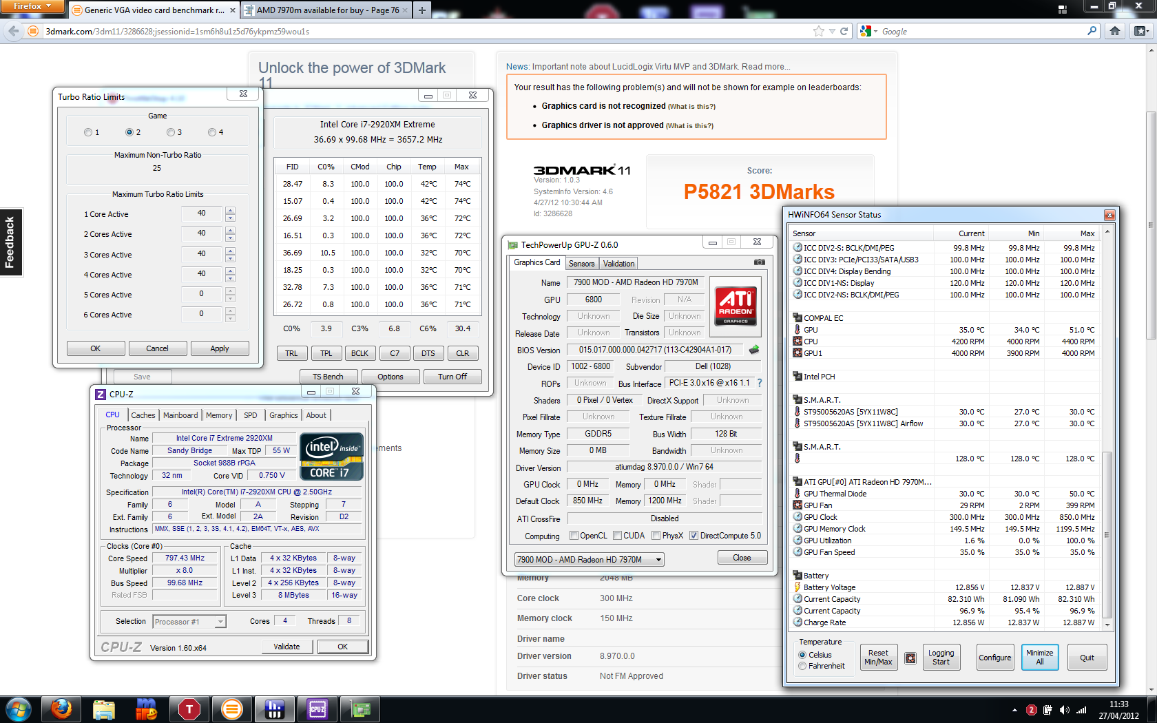 Stock GPU, light CPU overclock, tessellation on.